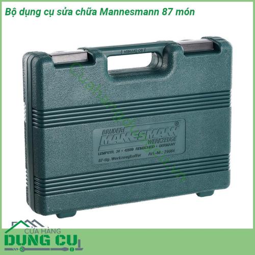 Bộ dụng cụ sửa chữa Mannesmann 87 món là bộ dụng cụ hoàn chỉnh với rất nhiều món phục vụ sửa chữa kìm tuốc nơ vít búa được sắp xếp gọn gàng trong hộp Các dụng cụ được làm từu chất kiệu thép cao cấp của Đức  Tay bọcsilicon chống trơn trượt khi cầm nắm  