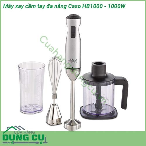 Máy xay cầm tay đa năng Caso HB1000 có thể dùng để xay sinh tố xay thịt cá rau củ xay nhuyễn cháo … Máy được thiết kế đẹp mắt chất liệu cao cấp thân thiện của người dùng Tay cầm của máy sử dụng dễ dàng người dùng có thể cầm nắm mà không bị trơn trượt  