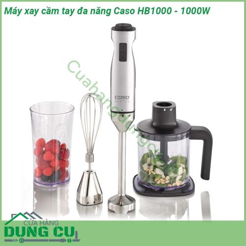 Máy xay cầm tay đa năng Caso HB1000 có thể dùng để xay sinh tố xay thịt cá rau củ xay nhuyễn cháo … Máy được thiết kế đẹp mắt chất liệu cao cấp thân thiện của người dùng Tay cầm của máy sử dụng dễ dàng người dùng có thể cầm nắm mà không bị trơn trượt  