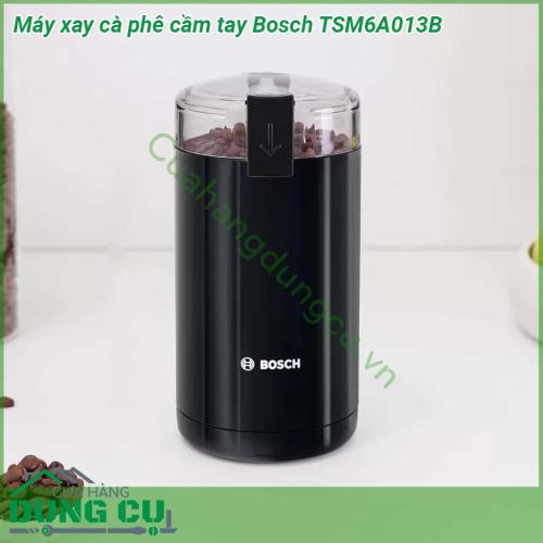 Máy xay cà phê cầm tay Bosch TSM6A013B nhỏ gọn với vỏ máy được làm bằng nhựa chất lượng cao màu đen sang trọng Lưỡi dao được làm bằng chất liệu thép không gỉ giúp tạo ra bột cà phê mịn màng