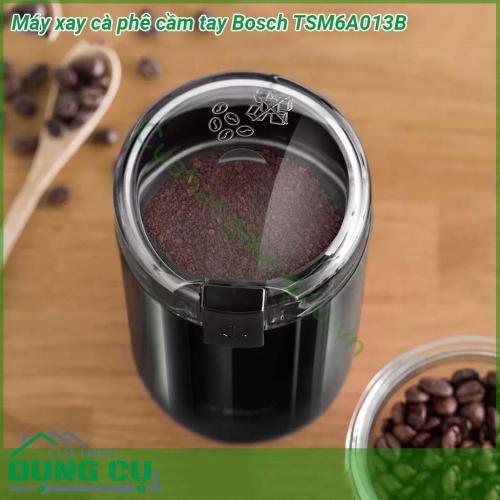 Máy xay cà phê cầm tay Bosch TSM6A013B nhỏ gọn với vỏ máy được làm bằng nhựa chất lượng cao màu đen sang trọng Lưỡi dao được làm bằng chất liệu thép không gỉ giúp tạo ra bột cà phê mịn màng