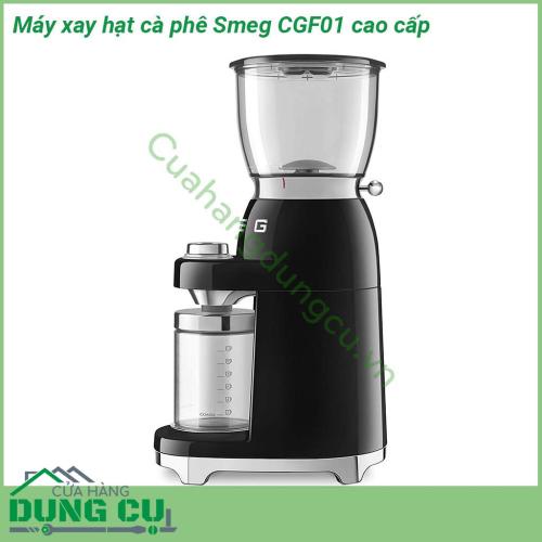 Máy xay hạt cà phê Smeg CGF01 cao cấp thiết kế nhỏ gọn  thân máy bằng nhôm đúc và cối xay bằng thép không gỉ hình nón cho phép xay đồng nhất giữ nguyên hương vị cà phê thơm ngon mà không làm thay đổi hương vị  