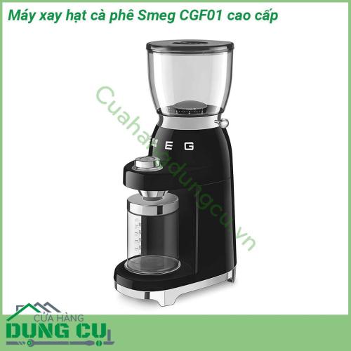 Máy xay hạt cà phê Smeg CGF01 cao cấp thiết kế nhỏ gọn  thân máy bằng nhôm đúc và cối xay bằng thép không gỉ hình nón cho phép xay đồng nhất giữ nguyên hương vị cà phê thơm ngon mà không làm thay đổi hương vị  