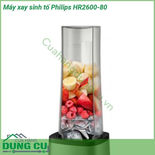 Máy xay sinh tố Philips HR2600-80 thiết kế gọn nhẹ cực kì tiết kiệm không gian trong nhà bếp  Vỏ thân máy làm bằng chất liệu thép không gỉ Cromargan bóng mờ bình chứa làm từ chất liệu Tritan chất lượng cao không chứa BPA cực kì an toàn cho sức khoẻ