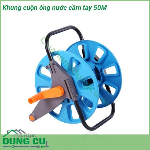 Khung cuộn ống nước cầm tay 50M được làm bằng chất liệu nhựa tổng hợp và inox siêu bền Có thể cuộn tối đa lên tới 50m ống  Bộ khung cuộn kiên cố gọn nhẹ linh hoạt thu cuộn ống dễ dàng