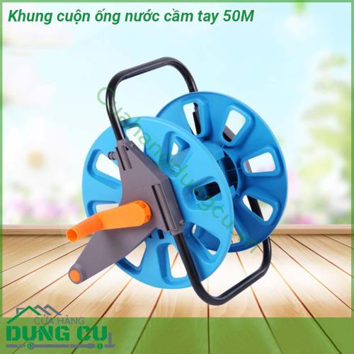 Khung cuộn ống nước cầm tay 50M được làm bằng chất liệu nhựa tổng hợp và inox siêu bền Có thể cuộn tối đa lên tới 50m ống  Bộ khung cuộn kiên cố gọn nhẹ linh hoạt thu cuộn ống dễ dàng