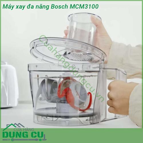 Máy xay đa năng Bosch MCM3100 thiết kế siêu nhỏ gọn và linh hoạt giúp tiết kiệm không gian nhà bếp  Chân cao su cho độ ổn định cao hơn trong quá trình sử dụng Phụ kiện dễ dàng tháo lắp và làm sạch bằng máy rửa chén