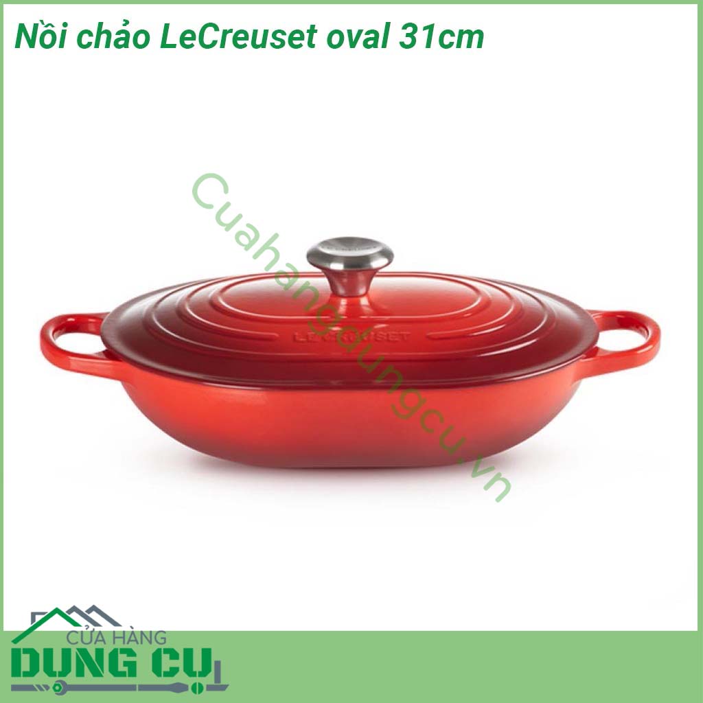 Nồi chảo Le Creuset oval 31cm được sản xuất hoàn toàn từ các vật liệu chất lượng cao kết hợp với lớp tráng men cao cấp Với vật liệu gang chất lượng cao sẽ giúp cho các món ăn được giữ được độ nóng lâu hơn