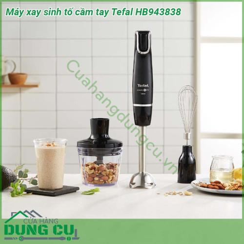 Máy xay sinh tố cầm tay Tefal HB943838 - 1000W có thiết kế cầm tay tiện lợi với nhiều chức năng xay tùy chỉnh dễ thao tác giúp tạo ra những thức uống ngon miệng  Lưỡi dao bằng thép không gỉ an toàn khi tiếp xúc thực phẩm