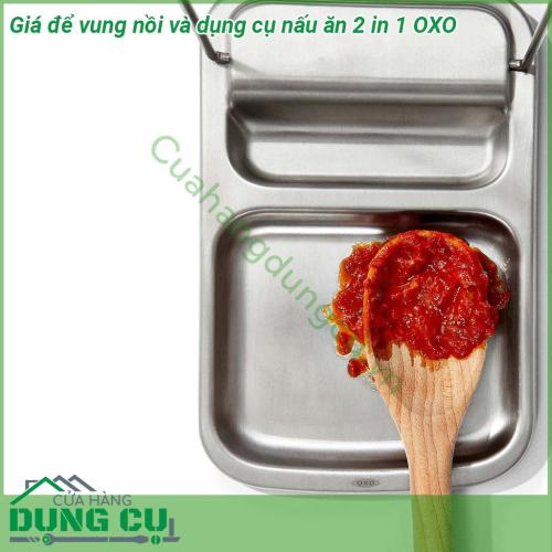 Giá để vung nồi và dụng cụ nấu ăn 2 in 1 OXO được thiết kế 2 trong 1 giúp mặt bàn và bếp nấu luôn gọn gàng Chất liệu an toàn khi sử dụng  