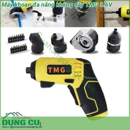 Máy khoan đa năng không dây cầm tay TMG thiết kế rất nhỏ gọn thân máy cầm vừa vặn lòng bàn tay giúp thao tác thoải mái Vỏ máy làm từ nhựa cao cấp đảm bảo độ bền cầm nắm chắc tay chống trượt hiệu quả Đầu máy có nhiều đầu dễ lắp đặt và sử dụng