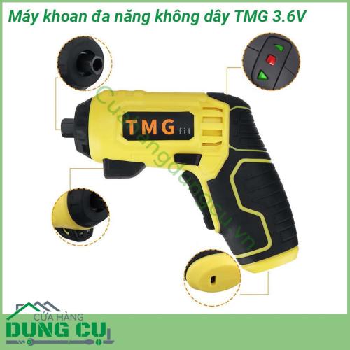 Máy khoan đa năng không dây cầm tay TMG thiết kế rất nhỏ gọn thân máy cầm vừa vặn lòng bàn tay giúp thao tác thoải mái Vỏ máy làm từ nhựa cao cấp đảm bảo độ bền cầm nắm chắc tay chống trượt hiệu quả Đầu máy có nhiều đầu dễ lắp đặt và sử dụng