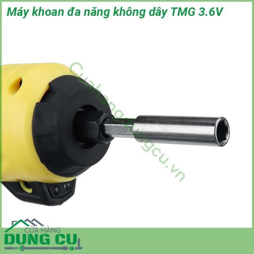 Máy khoan đa năng không dây cầm tay TMG thiết kế rất nhỏ gọn thân máy cầm vừa vặn lòng bàn tay giúp thao tác thoải mái Vỏ máy làm từ nhựa cao cấp đảm bảo độ bền cầm nắm chắc tay chống trượt hiệu quả Đầu máy có nhiều đầu dễ lắp đặt và sử dụng