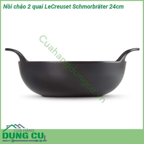 Nồi chảo 2 quai LeCreuset Schmorbrater 24cm được sản xuất từ các vật liệu chất lượng cao cấp  Mặt trong được tráng một lớp men cao cấp chống trầy xước cao  Với 2 tay cầm được đúc đối xứng đầy phong cách để nâng hạ dễ dàng và an toàn