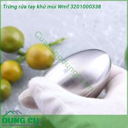 Trứng rửa tay khử mùi diệt khuẩn WMF làm từ thép không gỉ không sử dụng bất cứ một loại hóa chất tẩy rửa nào an toàn cho da tay Kiểu dáng hình trứng giúp luôn đứng vững và tiện dụng khi để cạnh bồn rửa tay vừa là vật trang trí đẹp mắt