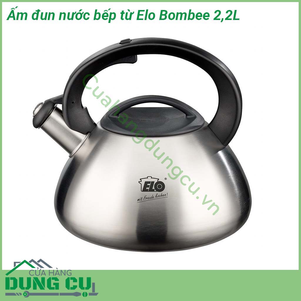 Ấm đun nước bếp từ Elo Bombee cấu tạo inox 3 lớp inox – nhôm - inox Cấu tạo này giúp ấm có khả năng truyền nhiệt và giữ nhiệt rất tốt Tay cầm nhựa nhám cách nhiệt rất an toàn khi sử dụng  