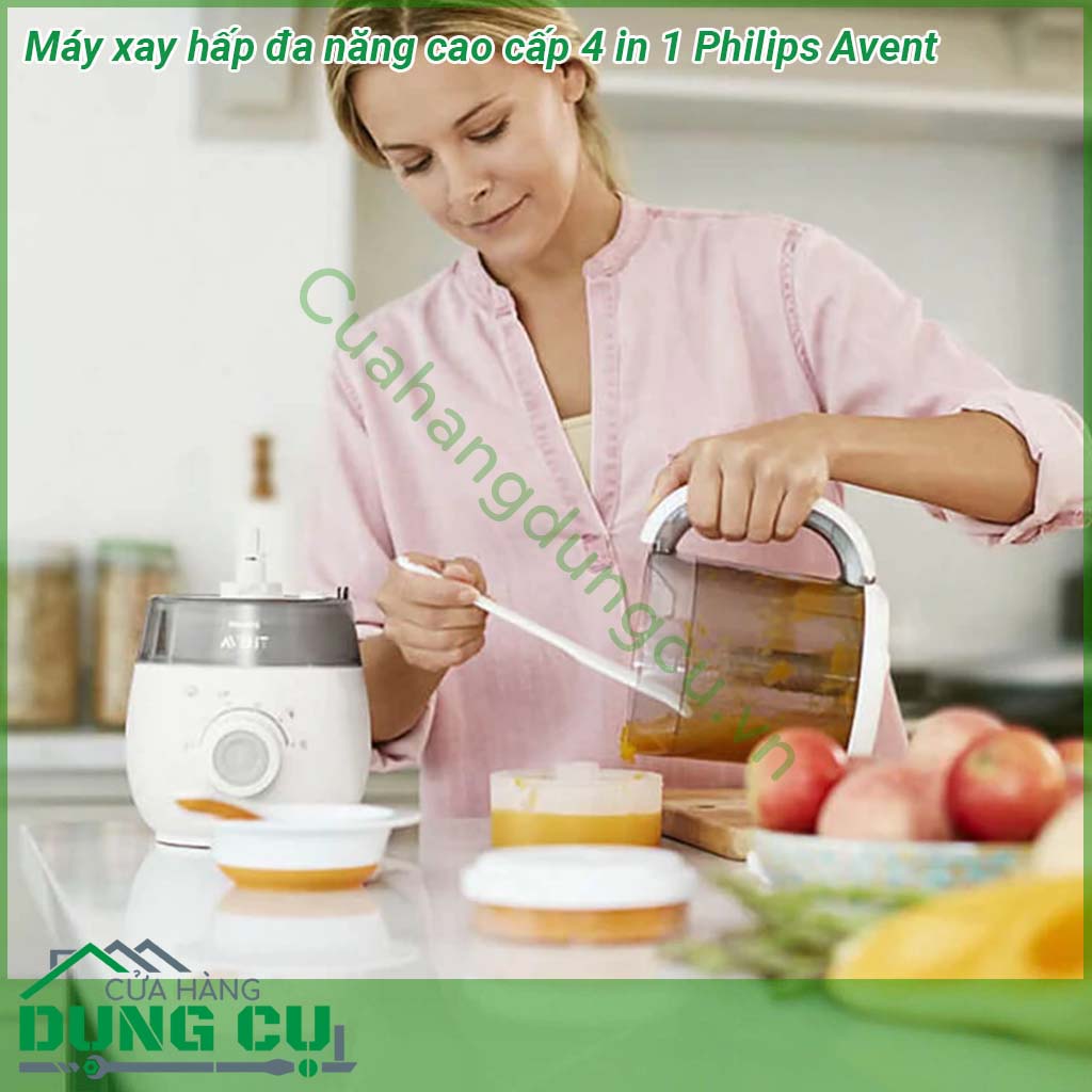Máy xay hấp đa năng cao cấp 4 in 1 Philips Avent được thiết kế nhỏ gọn với 4 chức năng là hấp xay rã đông và hâm nóng thức ăn chỉ trong 1 công cụ giúp chuẩn bị bữa ăn đầy dinh dưỡng nhanh chóng dễ dàng