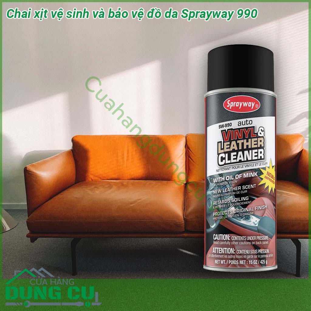 Chai xịt vệ sinh và bảo vệ đồ da Sprayway 990 sử dụng vô cùng đơn giản tiết kiệm thời gian cho bạn và gia đình  Làm sạch vết bẩn đánh bóng những sản phẩm làm bằng da mà không gây hư hại bề mặt