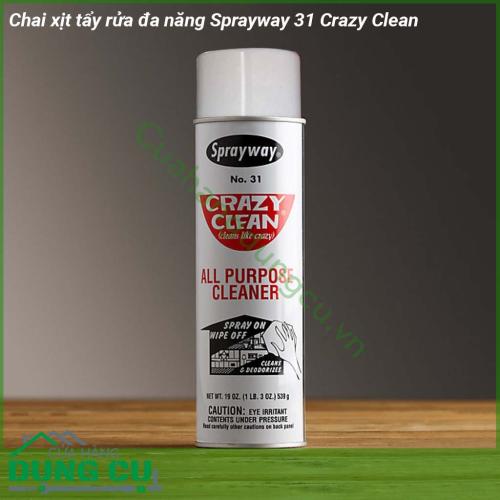 Chai xịt tẩy rửa đa năng Sprayway 31 Crazy Clean là chất tẩy dạng bọt dễ dàng tẩy sạch các vết bẩn mà không làm hại bề mặt vật tẩy Chai xịt tẩy đa năng crazy clean tẩy đa năng đem lại độ sáng bóng khi sử dụng trên bề mặt cứng như cửa mành che