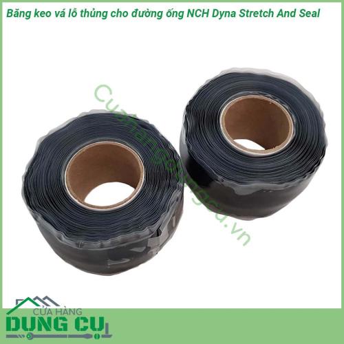 Băng keo vá lỗ thủng cho đường ống NCH Dyna Stretch And Seal cao su tự dính màu đen chịu được nhiệt độ lên đến 260°C thích hợp sử dụng cho mọi loại ống kể cả uốn góc ở tất cả các vị trí trong dây chuyền sản xuất