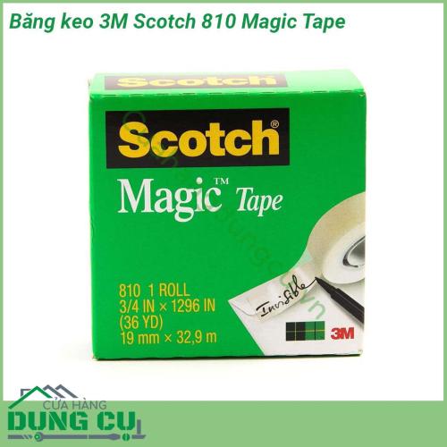 Băng keo 3M 810 Scotch Magic Tape thiết kế dạng cuộn  có bề mặt hơi ráp màu sắc trắng đục nhưng trong suốt Khi sử dụng dễ dàng kéo hoặc xé ra bằng tay để dán lên bề mặt cần dán Băng keo không chứa hóa chất độc hại nên an toàn cho sức khỏe người dùng