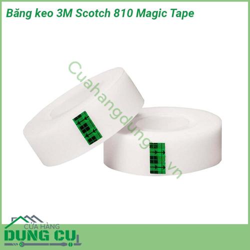 Băng keo 3M 810 Scotch Magic Tape thiết kế dạng cuộn  có bề mặt hơi ráp màu sắc trắng đục nhưng trong suốt Khi sử dụng dễ dàng kéo hoặc xé ra bằng tay để dán lên bề mặt cần dán Băng keo không chứa hóa chất độc hại nên an toàn cho sức khỏe người dùng