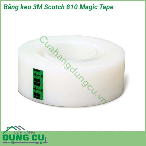 Băng keo 3M 810 Scotch Magic Tape thiết kế dạng cuộn  có bề mặt hơi ráp màu sắc trắng đục nhưng trong suốt Khi sử dụng dễ dàng kéo hoặc xé ra bằng tay để dán lên bề mặt cần dán Băng keo không chứa hóa chất độc hại nên an toàn cho sức khỏe người dùng