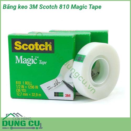 Băng keo 3M 810 Scotch Magic Tape thiết kế dạng cuộn  có bề mặt hơi ráp màu sắc trắng đục nhưng trong suốt Khi sử dụng dễ dàng kéo hoặc xé ra bằng tay để dán lên bề mặt cần dán Băng keo không chứa hóa chất độc hại nên an toàn cho sức khỏe người dùng