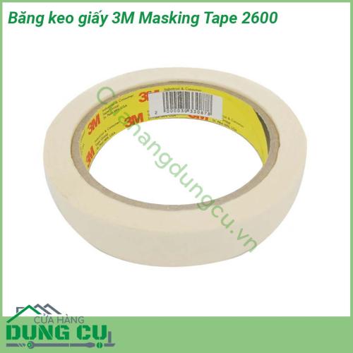 Băng keo giấy 3M Masking Tape 2600 có màu sắc trắng tự nhiên với một mặt được phù lớp keo chuyên dụng có độ dính vừa phải có thể dễ dàng bóc ra mà không để lộ vân keo  Chất liệu giấy dai chắc dễ xé sử dụng