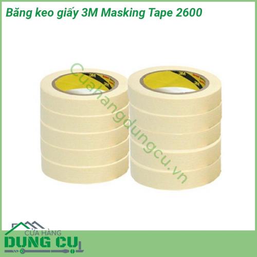 Băng keo giấy 3M Masking Tape 2600 có màu sắc trắng tự nhiên với một mặt được phù lớp keo chuyên dụng có độ dính vừa phải có thể dễ dàng bóc ra mà không để lộ vân keo  Chất liệu giấy dai chắc dễ xé sử dụng