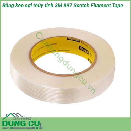 Băng keo sợi thủy tinh 3M 897 Scotch Filament Tape là băng keo sợi thủy tinh cao cấp được làm bằng sợi thủy tinh với chất liệu nhựa cao su tổng hợp thích hợp cho việc đóng đai Độ bám dính tốt trên nhiều loại chất liệu bề mặt ngay cả với bề mặt có lớp dầu