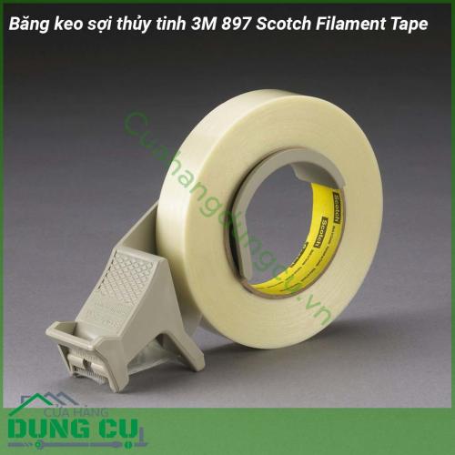 Băng keo sợi thủy tinh 3M 897 Scotch Filament Tape là băng keo sợi thủy tinh cao cấp được làm bằng sợi thủy tinh với chất liệu nhựa cao su tổng hợp thích hợp cho việc đóng đai Độ bám dính tốt trên nhiều loại chất liệu bề mặt ngay cả với bề mặt có lớp dầu