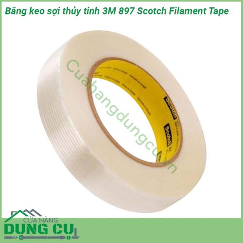 Băng keo sợi thủy tinh 3M 897 Scotch Filament Tape là băng keo sợi thủy tinh cao cấp được làm bằng sợi thủy tinh với chất liệu nhựa cao su tổng hợp thích hợp cho việc đóng đai Độ bám dính tốt trên nhiều loại chất liệu bề mặt ngay cả với bề mặt có lớp dầu