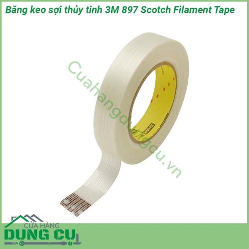 Băng keo sợi thủy tinh 3M 897 Scotch Filament Tape là băng keo sợi thủy tinh cao cấp được làm bằng sợi thủy tinh với chất liệu nhựa cao su tổng hợp thích hợp cho việc đóng đai Độ bám dính tốt trên nhiều loại chất liệu bề mặt ngay cả với bề mặt có lớp dầu