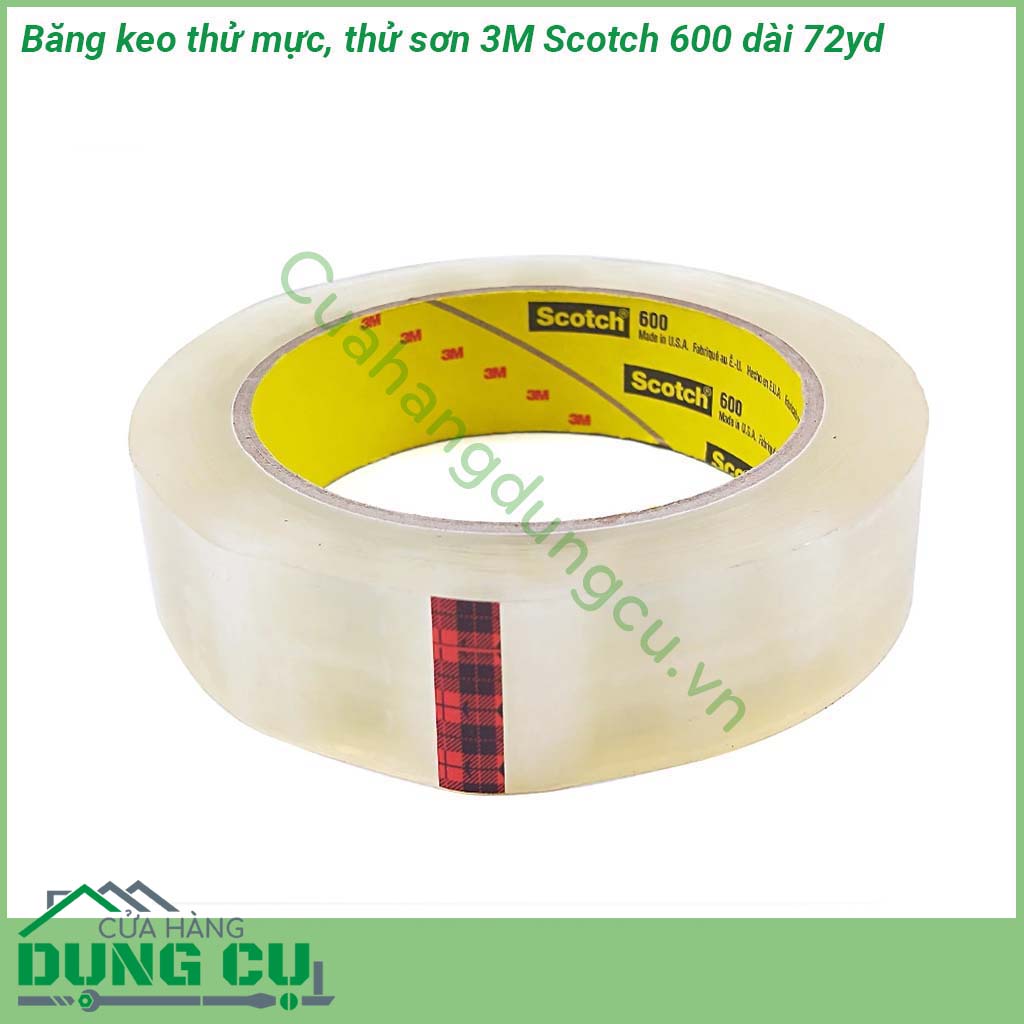 Băng keo thử mực thử sơn 3M Scotch 600 dài 72yd một loại băng keo trong suốt có chất kết dính acrylic có độ bền rất cao dính trực tiếp trên nhiều loại bề mặt  khả năng chống tia cực tím cũng như không nhuộm màu