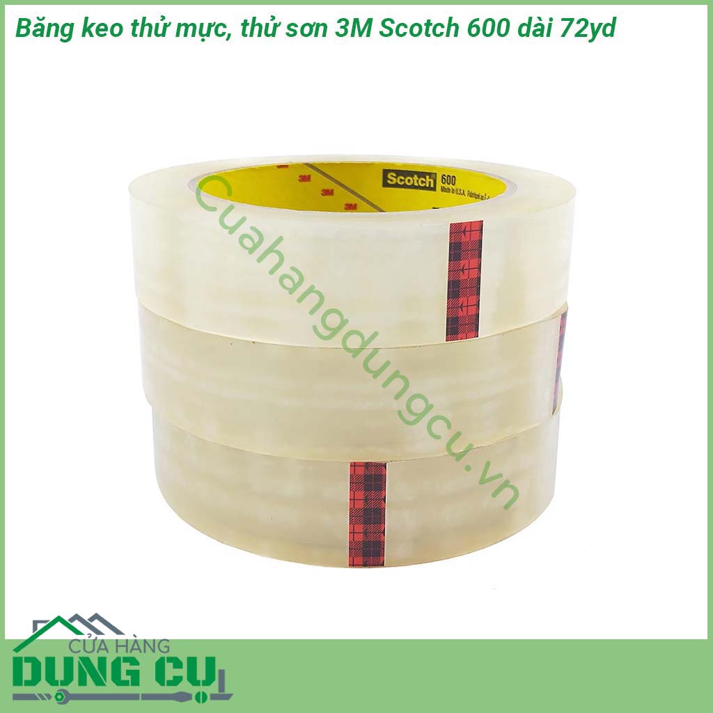 Băng keo thử mực thử sơn 3M Scotch 600 dài 72yd một loại băng keo trong suốt có chất kết dính acrylic có độ bền rất cao dính trực tiếp trên nhiều loại bề mặt  khả năng chống tia cực tím cũng như không nhuộm màu