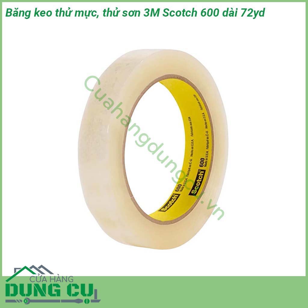 Băng keo thử mực thử sơn 3M Scotch 600 dài 72yd một loại băng keo trong suốt có chất kết dính acrylic có độ bền rất cao dính trực tiếp trên nhiều loại bề mặt  khả năng chống tia cực tím cũng như không nhuộm màu