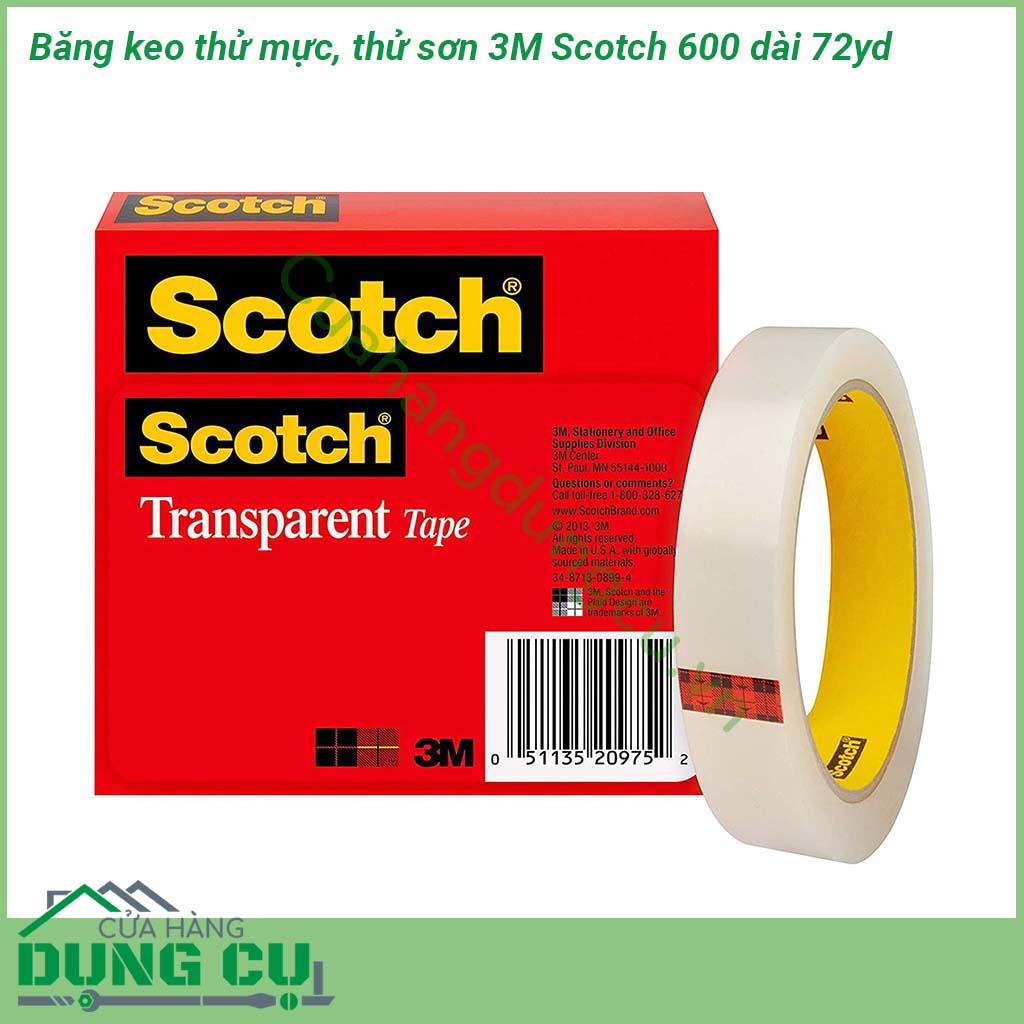 Băng keo thử mực thử sơn 3M Scotch 600 dài 72yd một loại băng keo trong suốt có chất kết dính acrylic có độ bền rất cao dính trực tiếp trên nhiều loại bề mặt  khả năng chống tia cực tím cũng như không nhuộm màu