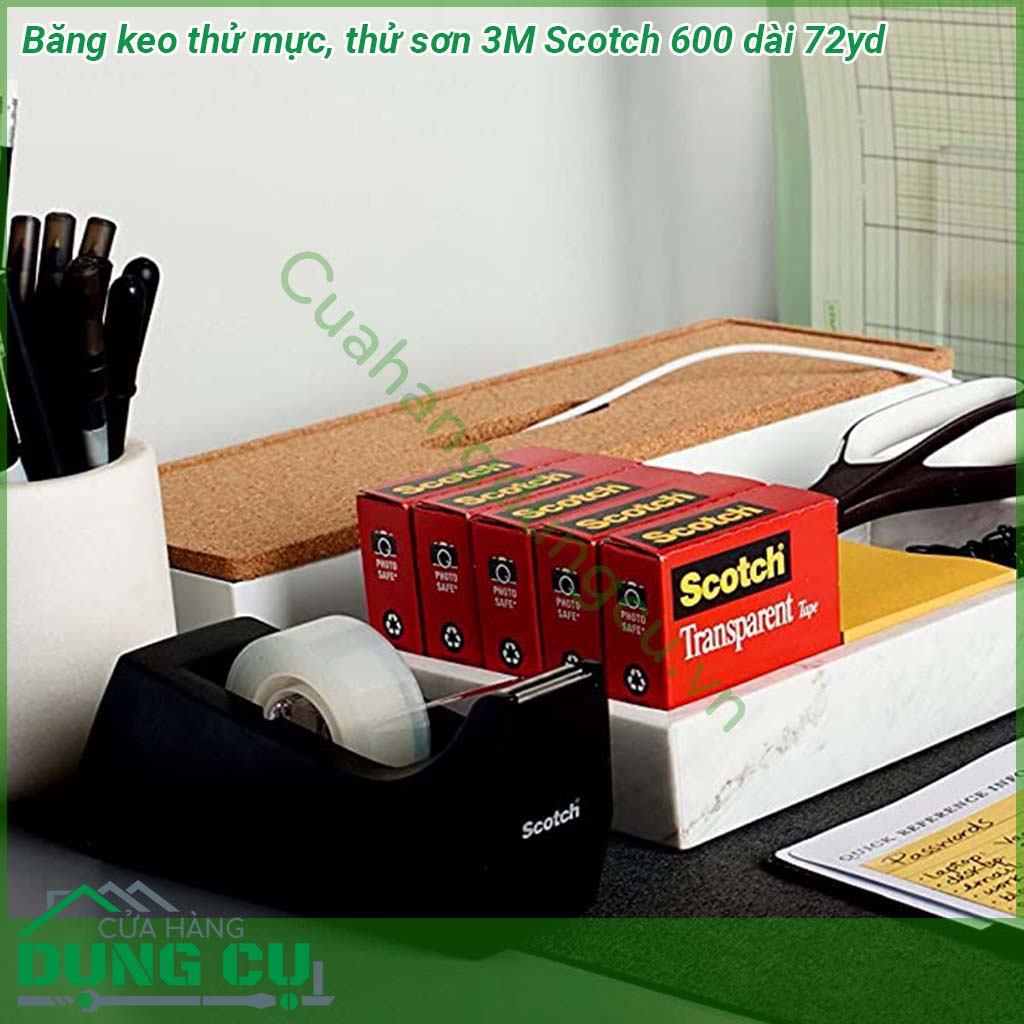 Băng keo thử mực thử sơn 3M Scotch 600 dài 72yd một loại băng keo trong suốt có chất kết dính acrylic có độ bền rất cao dính trực tiếp trên nhiều loại bề mặt  khả năng chống tia cực tím cũng như không nhuộm màu