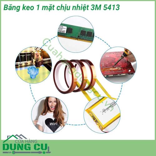 Băng keo 1 mặt chịu nhiệt 3M 5413 loại băng keo 1 mặt dày 0 07mm  có khả năng chống cháy   Băng keo dính tốt dể gỡ không để lại keo chuyên dùng trong đóng gói may mặc đồ dùng văn phòng