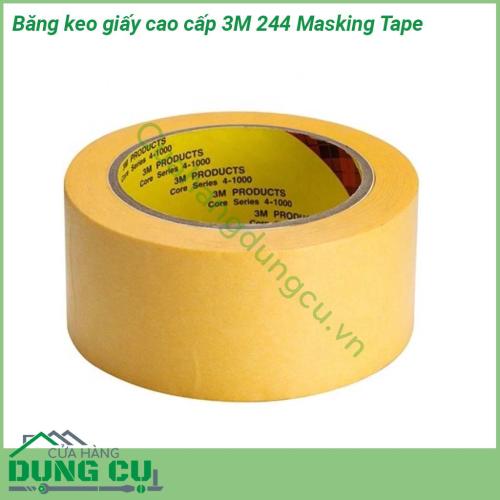 Băng keo giấy cao cấp 3M 244 Masking Tape được thiết kế với lớp nền màu vàng trơn và lớp chất kết dính tổng hợp đem đến một loại băng dính chống chịu tốt với tác động của ánh mặt trời hoạt động ở nhiệt độ lên đến 100 ° C