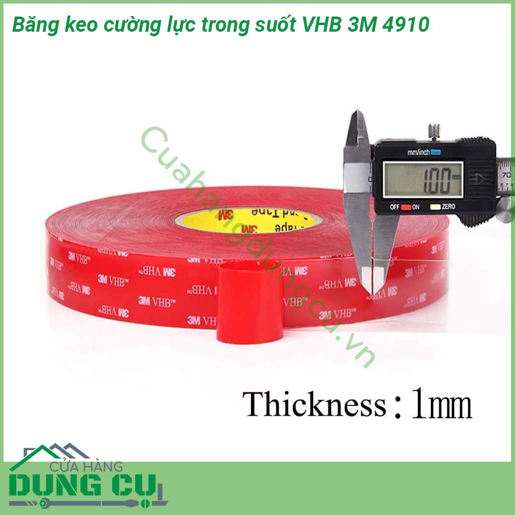 Băng keo cường lực trong suốt VHB 3M 4910 loại băng keo trong suốt có độ bám dính và đàn hồi rất tốt chịu được rung động khả năng kết dính cao dùng để thay thế các loại đinh vít thông thường nhằm tăng tính thẩm mỹ