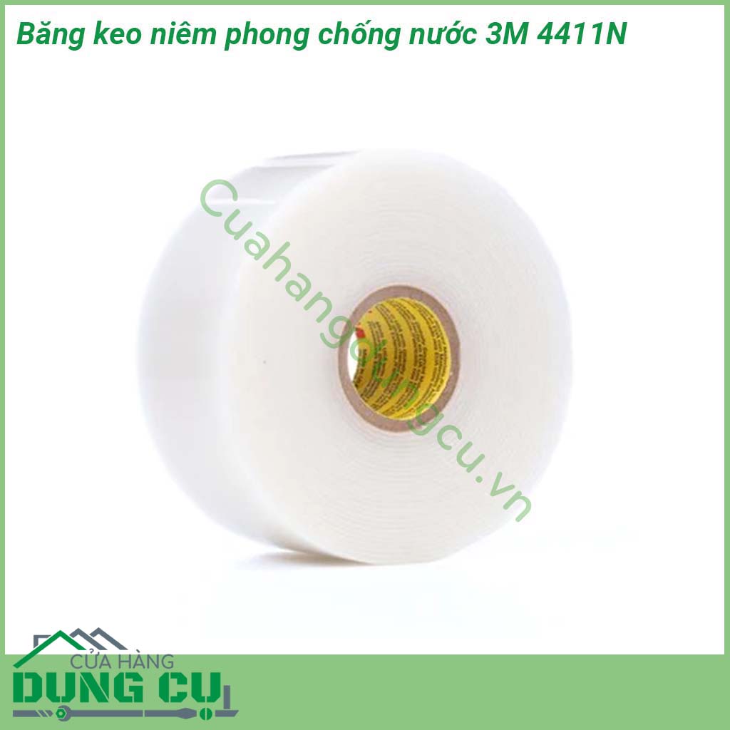 Băng keo niêm phong chống nước 3M 4411N 1 mặt là keo acrylic mềm mại sẽ dính chặt ngay lập tức và mặt còn lại là lớp nhựa ionomer có tính năng cao  Chuyên được sử dụng để quấn mối nối dưới nước dán máng xối ống dẫn nước dán mái che ngoài trời hiệu quả