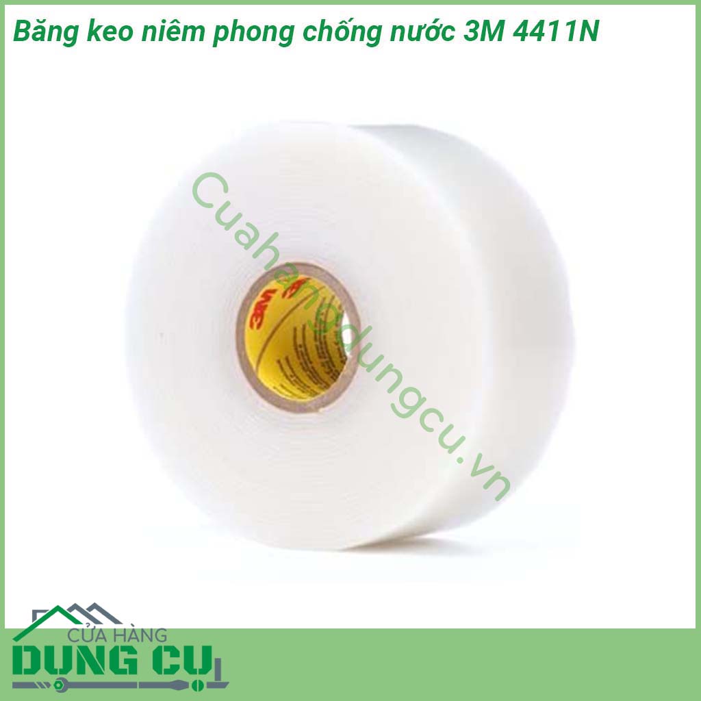 Băng keo niêm phong chống nước 3M 4411N 1 mặt là keo acrylic mềm mại sẽ dính chặt ngay lập tức và mặt còn lại là lớp nhựa ionomer có tính năng cao  Chuyên được sử dụng để quấn mối nối dưới nước dán máng xối ống dẫn nước dán mái che ngoài trời hiệu quả