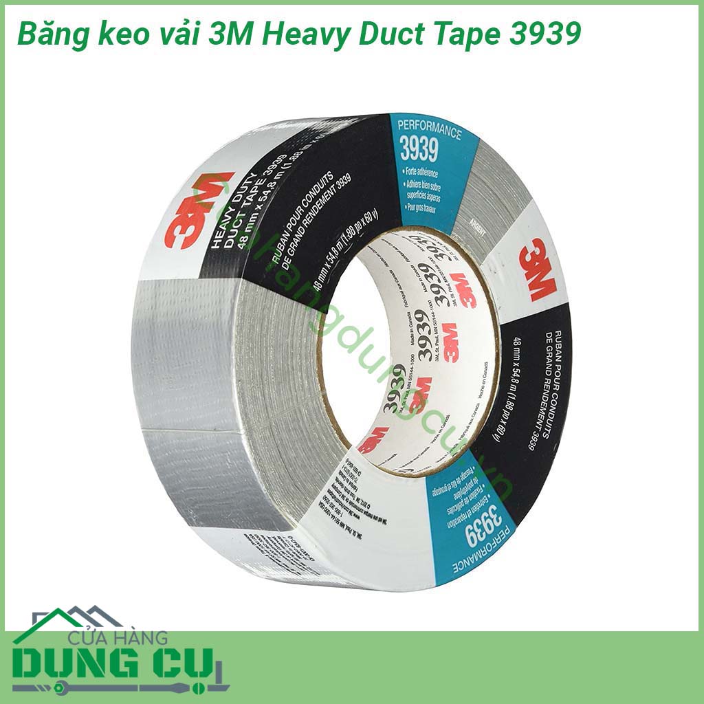 Băng keo vải 3M Heavy Duct Tape 3939 có độ bám dính tốt có độ đàn hồi tốt có độ căng tốt mà không gây chảy keo trong quá trình sử dụng và đặc biệt nhất là có thể xé rách bằng tay giúp cho người sử dụng làm việc nhanh chóng hơn