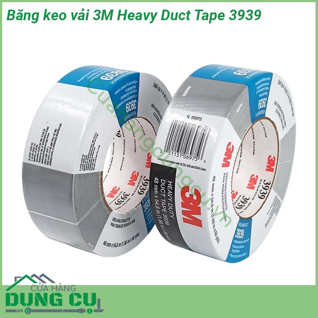 Băng keo vải 3M Heavy Duct Tape 3939 có độ bám dính tốt có độ đàn hồi tốt có độ căng tốt mà không gây chảy keo trong quá trình sử dụng và đặc biệt nhất là có thể xé rách bằng tay giúp cho người sử dụng làm việc nhanh chóng hơn