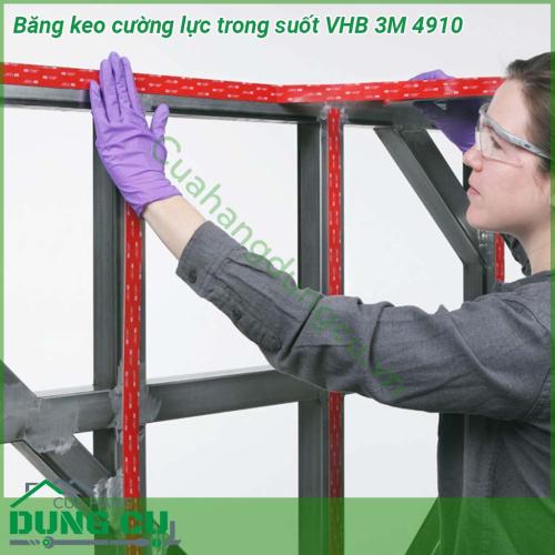 Băng keo cường lực trong suốt VHB 3M 4910 loại băng keo trong suốt có độ bám dính và đàn hồi rất tốt chịu được rung động khả năng kết dính cao dùng để thay thế các loại đinh vít thông thường nhằm tăng tính thẩm mỹ