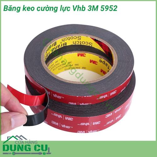 Băng keo cường lực Vhb 3M 5952 là loại băng keo có độ bám dính và đàn hồi rất tốt chịu được rung động khả năng kết dính cao sử dụng trong lắp ráp khung bộ phận nội ngoại thất ô tô bảng hiệu két sắt phù hợp các bề mặt thép không gỉ ABS PVC …