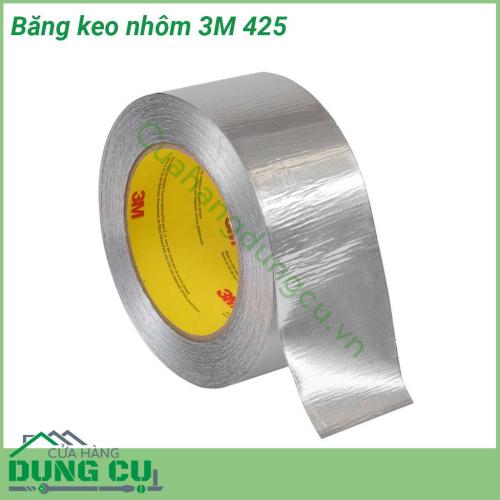 Băng keo nhôm 3M 425 có màu bạc sáng  lớp nhôm mềm độ dày 0 7mm được liên kết chặt với lớp keo acrylic đặc biệt trong suốt phía dưới chắc chắn độ bền lâu dài  Có khả năng chống cháy chịu được nhiệt độ và thời tiết khắc nghiệt chống tia UV