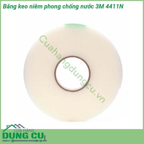 Băng keo niêm phong chống nước 3M 4411N 1 mặt là keo acrylic mềm mại sẽ dính chặt ngay lập tức và mặt còn lại là lớp nhựa ionomer có tính năng cao  Chuyên được sử dụng để quấn mối nối dưới nước dán máng xối ống dẫn nước dán mái che ngoài trời hiệu quả